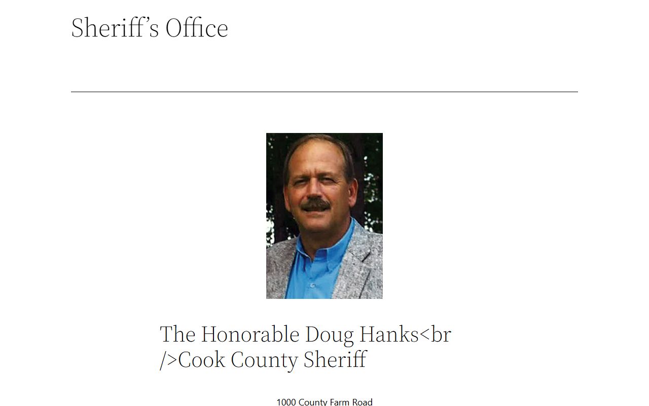 Cook County government sheriff page describing sheriff services and county jail operation